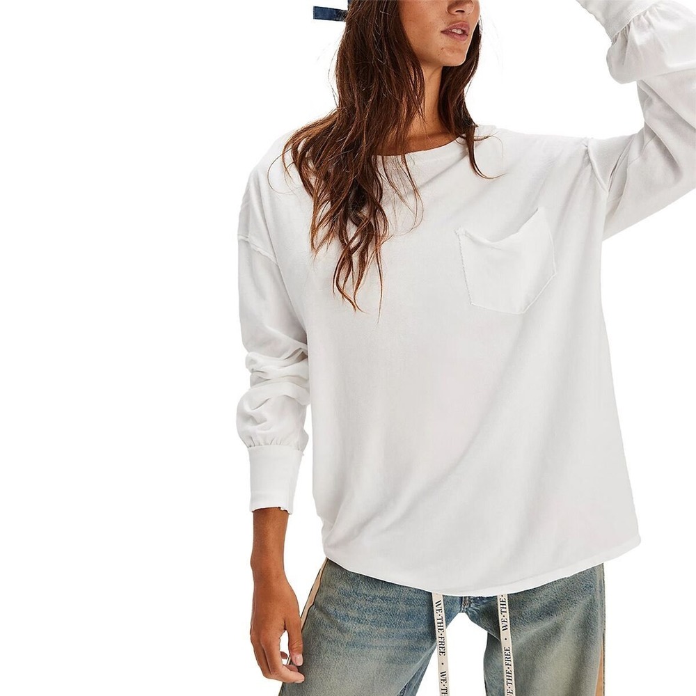 Free People We The Free Fade Into You White Long‎ Sleeve Top Size Large